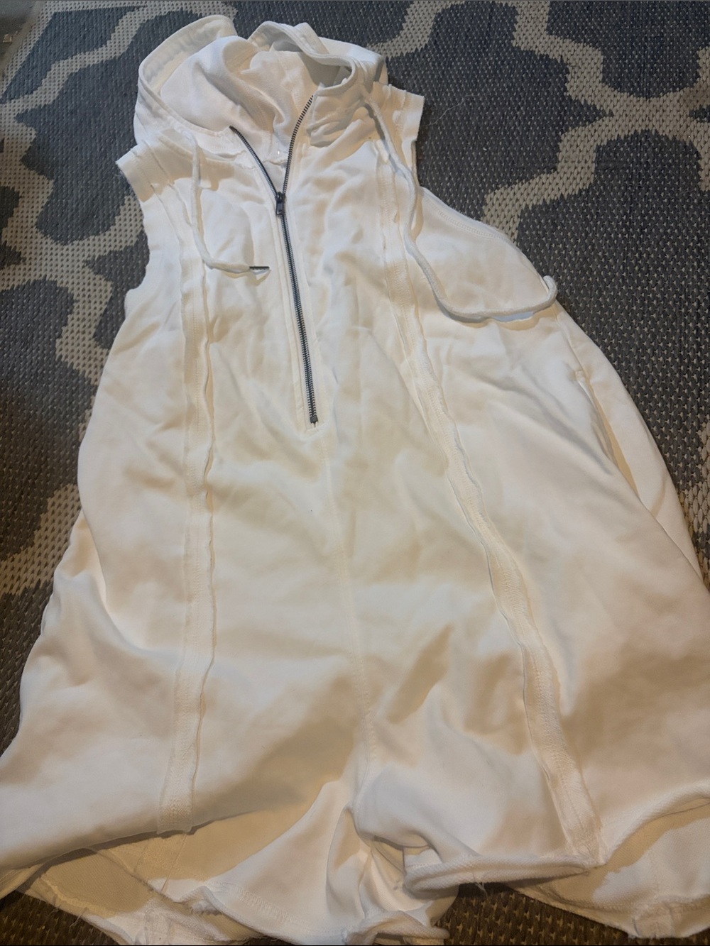 Sleeveless White Zip-Up Hoodie Romper